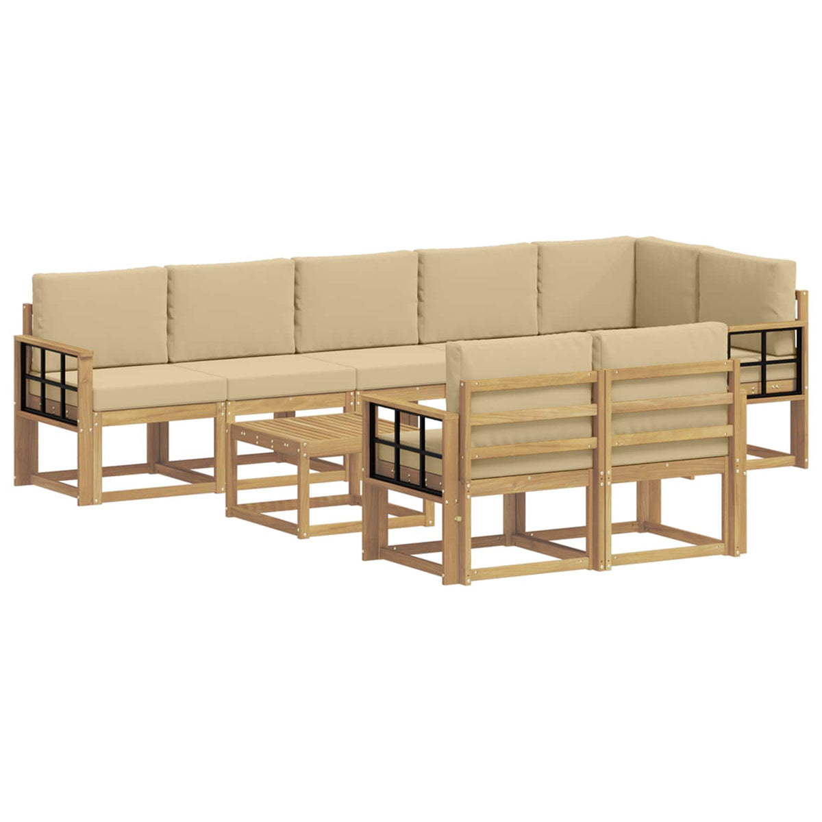 Set vanjskih sofa s jastukom 9 pcs Bijela i bež Poliester