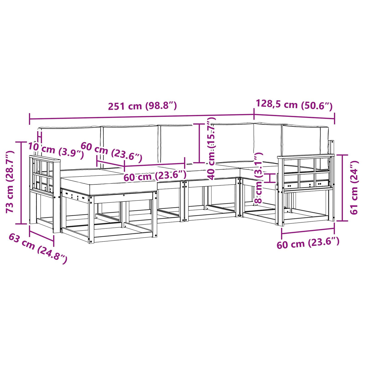 Set vanjskih sofa 6 kom. Bijela i bež Poliester