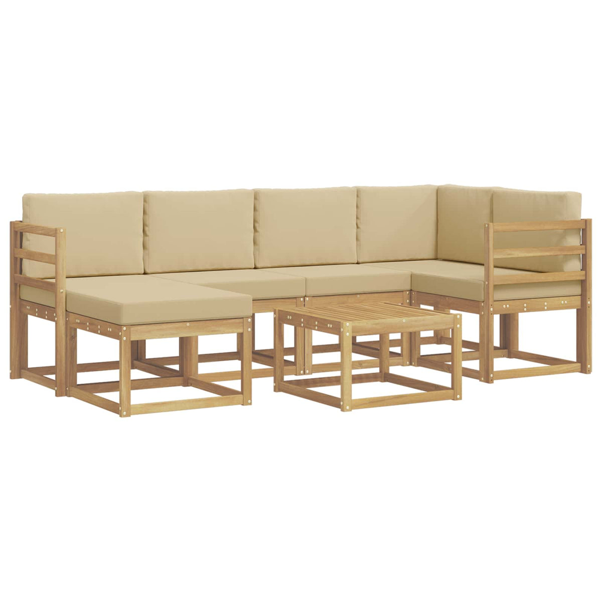 Set vanjskih sofa 7 pcs Bijela i bež Čvrsto drvo akacije