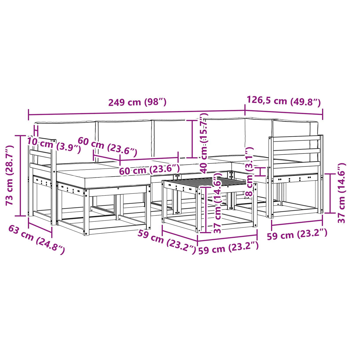 Set vanjskih sofa 7 pcs Bijela i bež Čvrsto drvo akacije