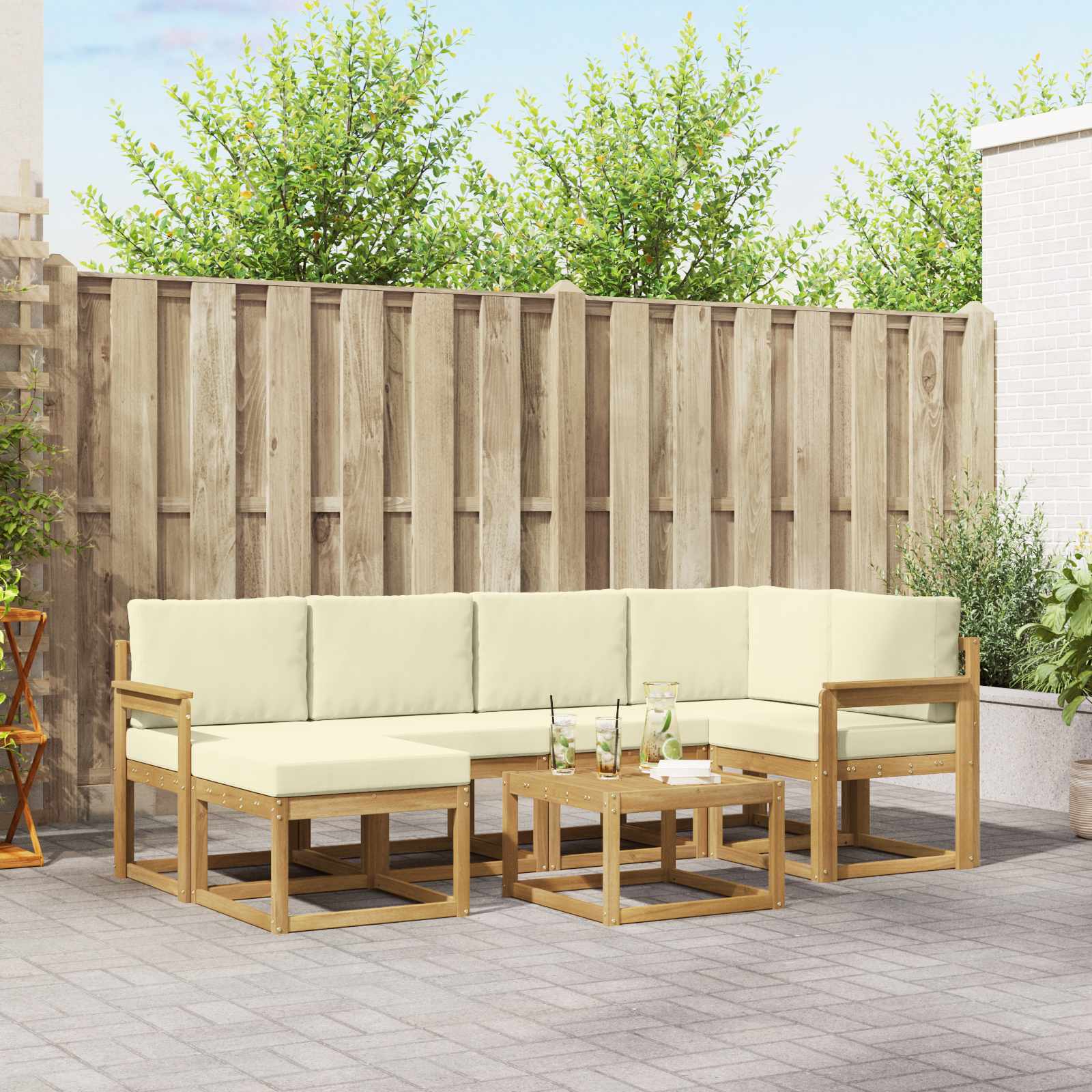 Set vanjskih sofa 7 pcs Bijela i krem Čvrsto drvo akacije