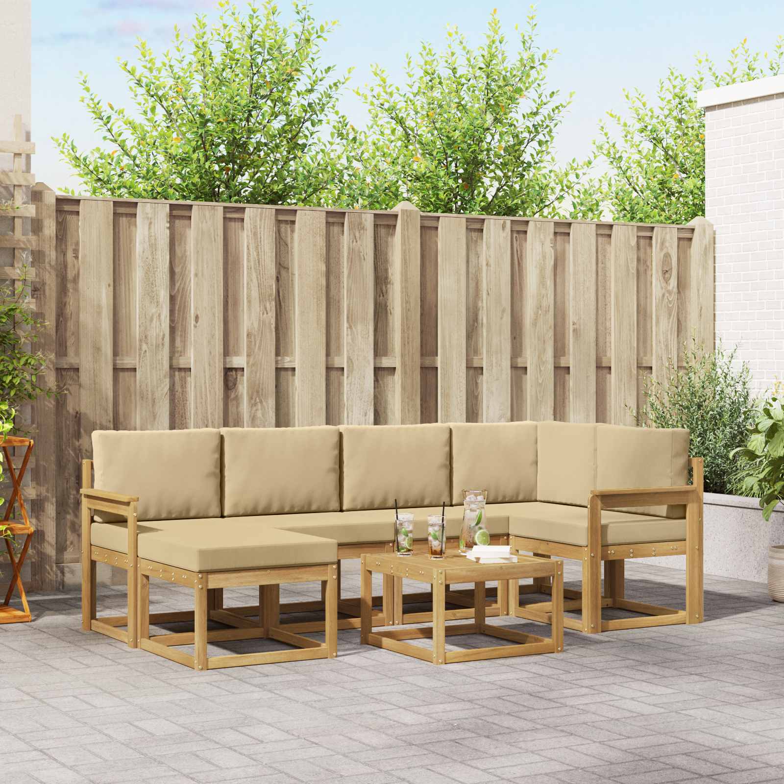 Set vanjskih sofa 7 pcs Bijela i bež Čvrsto drvo akacije