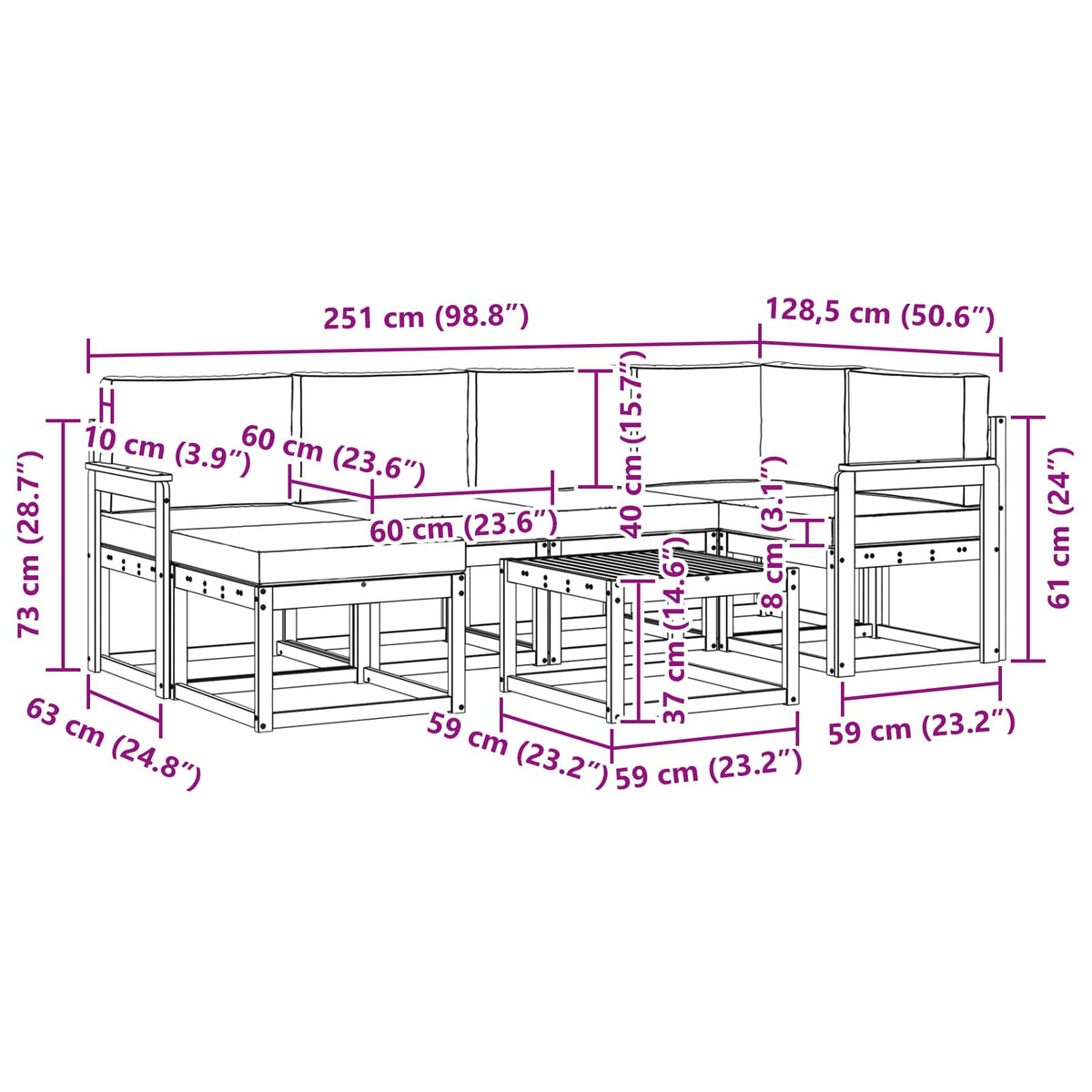 Set vanjskih sofa 7 pcs Bijela i bež Čvrsto drvo akacije