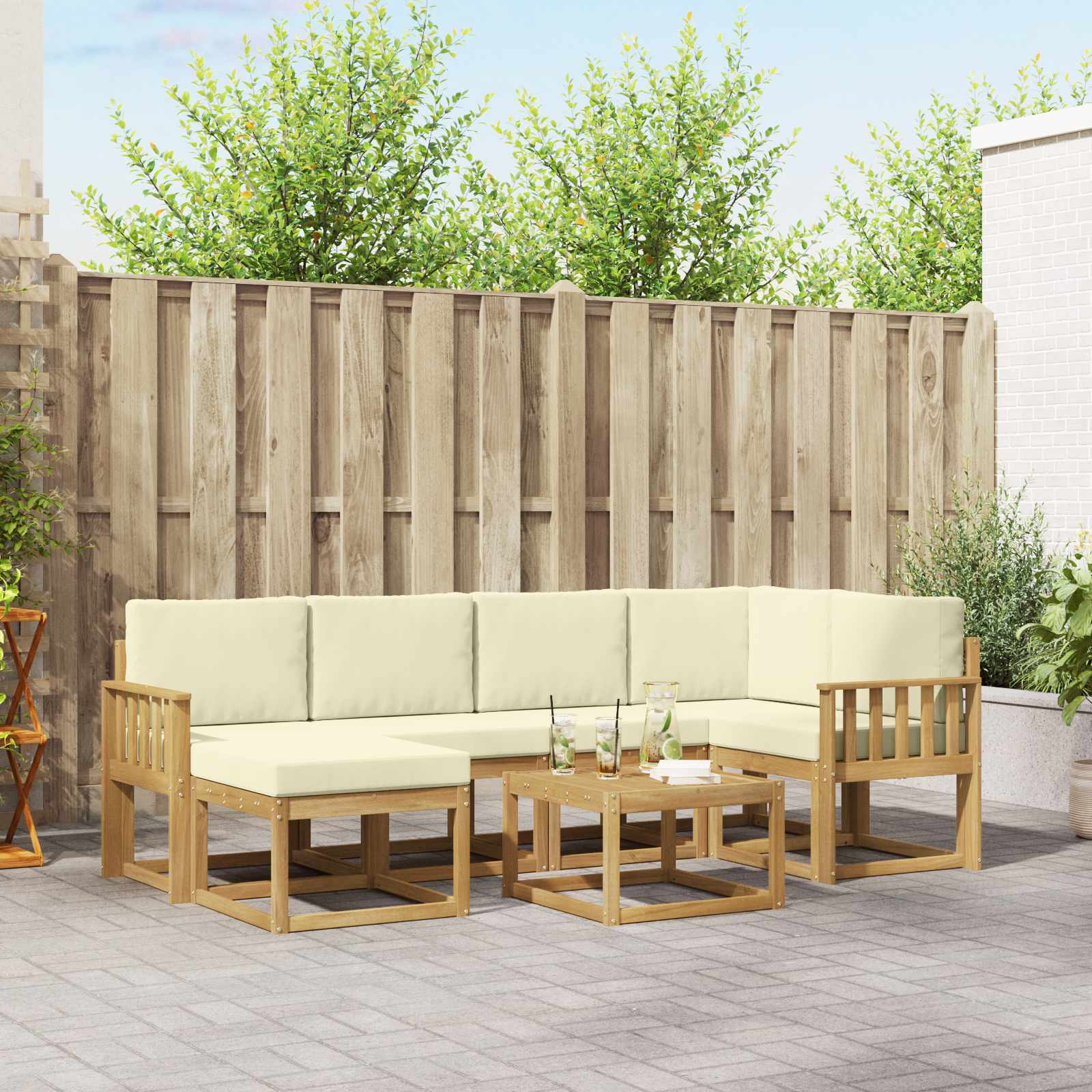 Set vanjskih sofa 7 pcs Bijela i krem Čvrsto drvo akacije