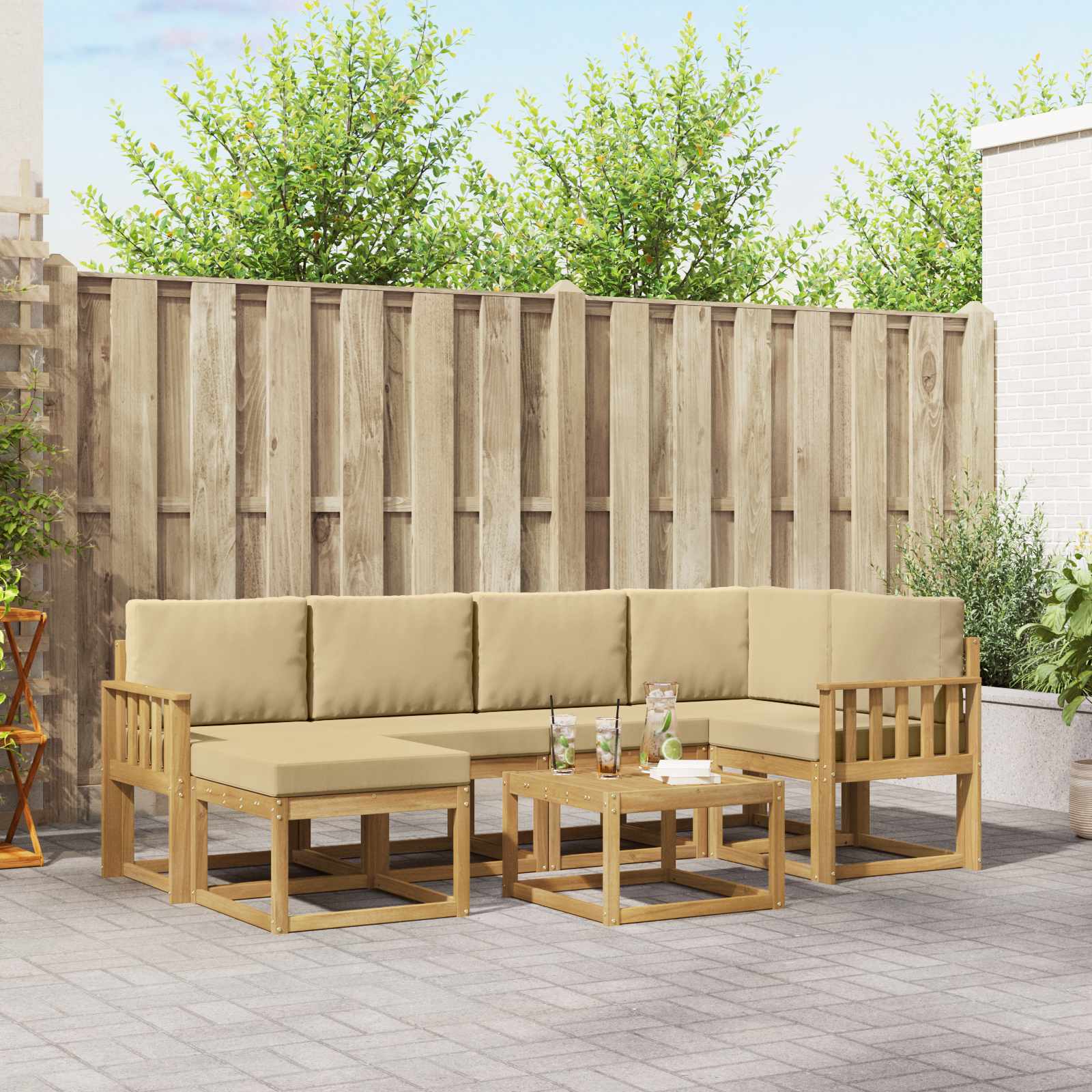 Set vanjskih sofa 7 pcs Bijela i bež Čvrsto drvo akacije