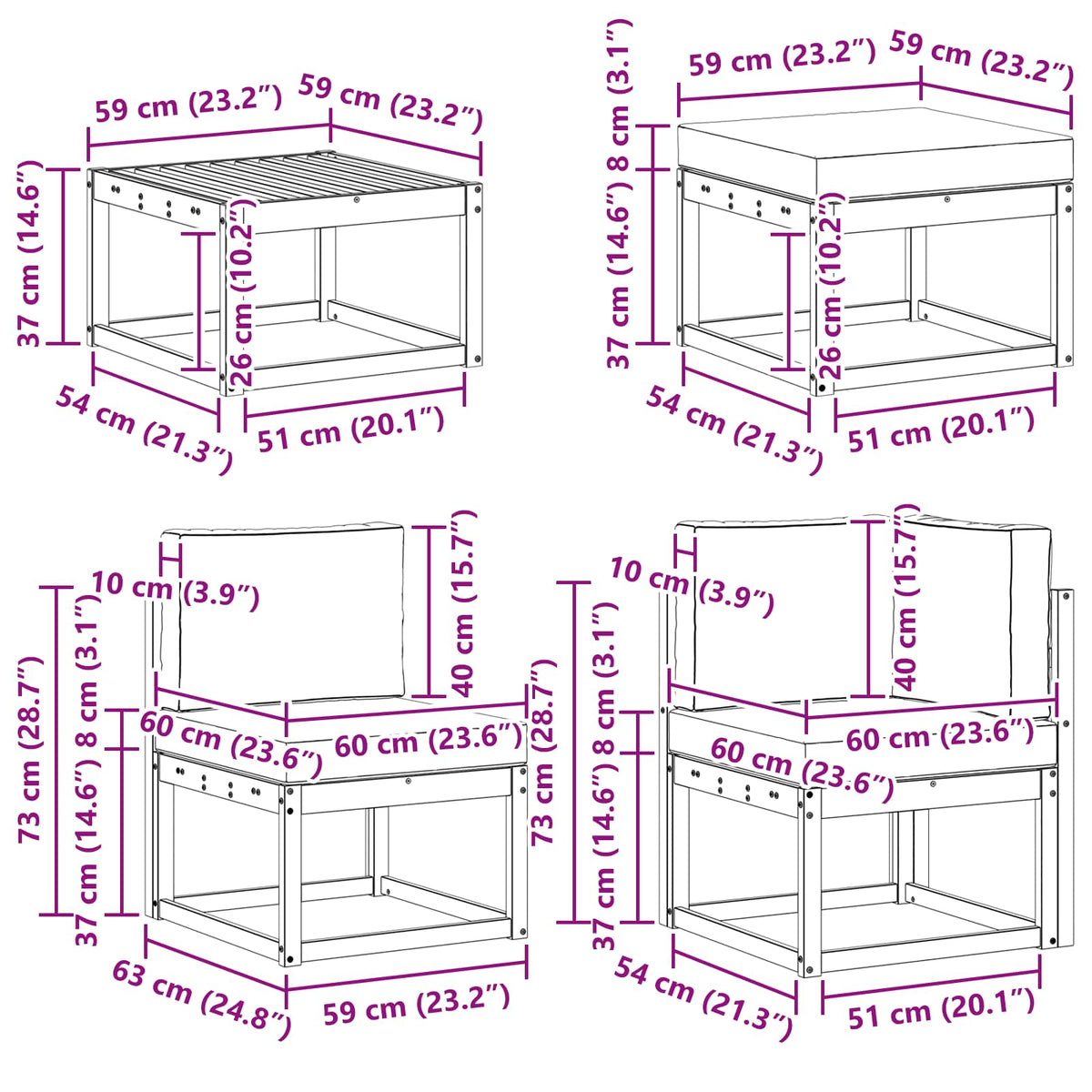 Set vanjskih sofa 7 kom. Bijela i antracit Čvrsto drvo akacije