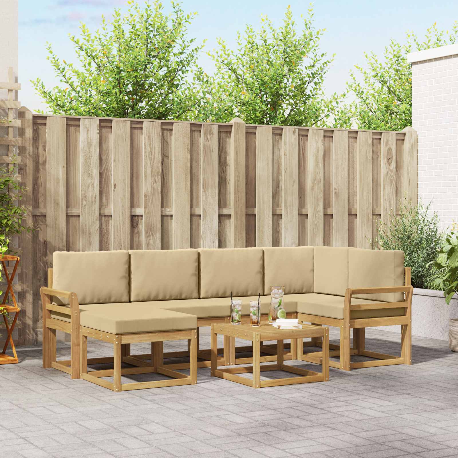 Set vanjskih sofa 7 pcs Bijela i bež Čvrsto drvo akacije