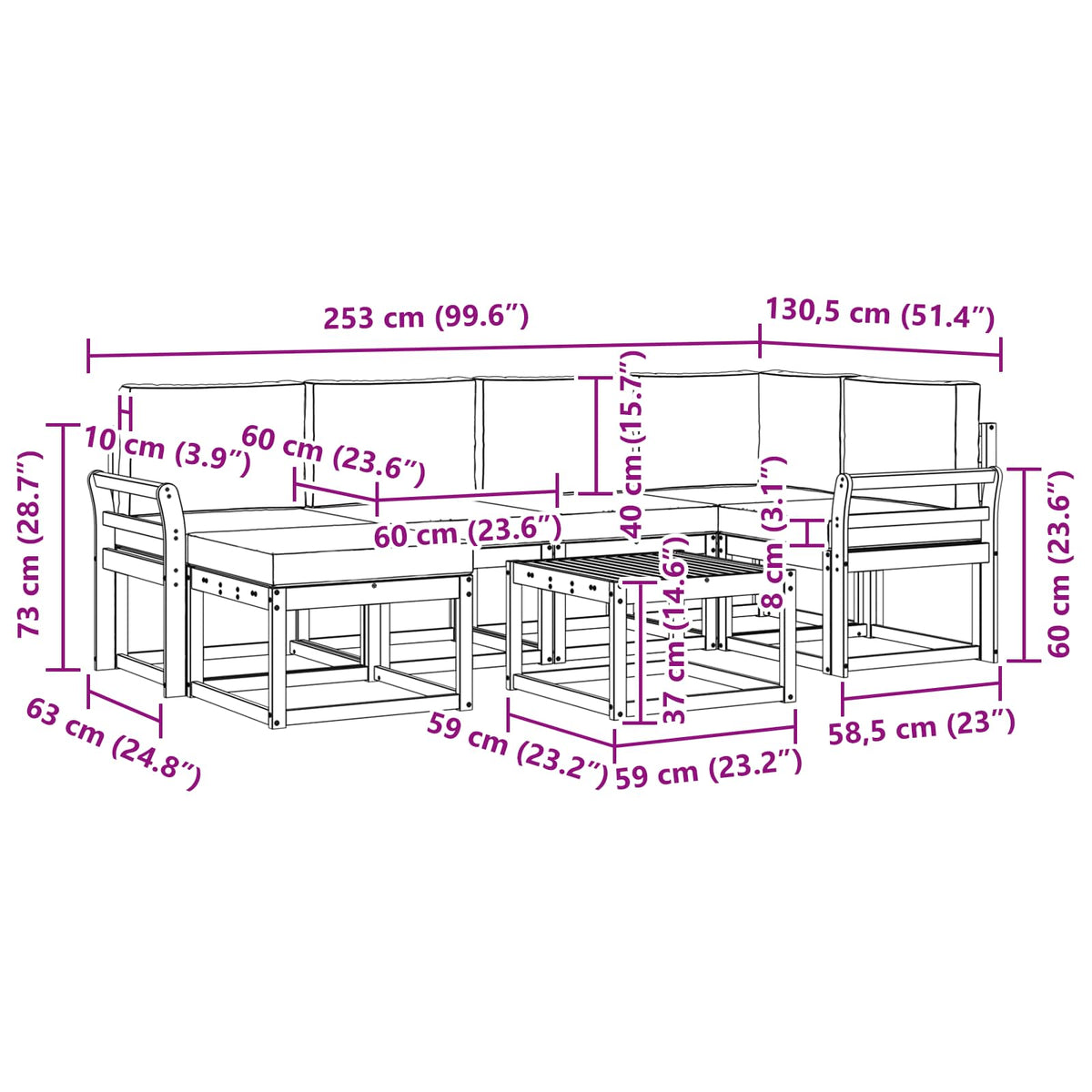Set vanjskih sofa 7 pcs Bijela i bež Čvrsto drvo akacije