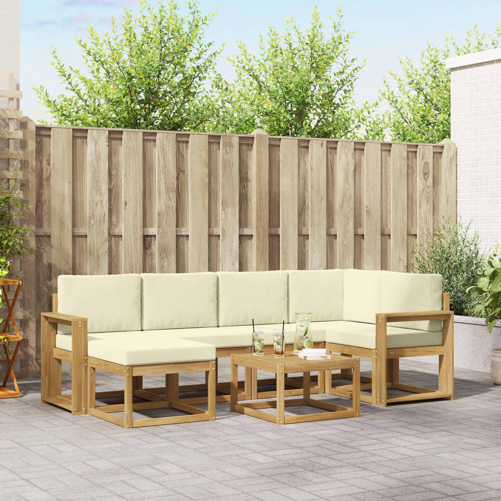 Set vanjskih sofa 7 kom. Bijela i krem Čvrsto drvo akacije