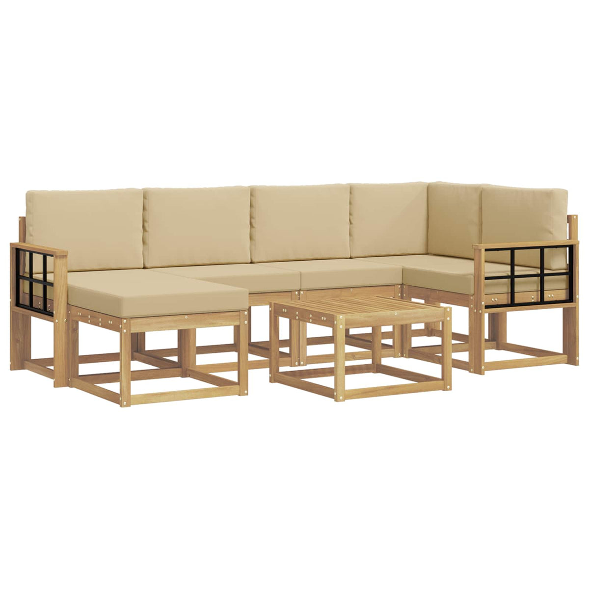Set vanjskih sofa 7 pcs Bijela i bež Čvrsto drvo akacije