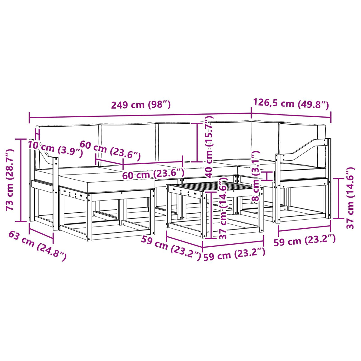 Set vanjskih sofa 7 pcs Bijela i bež Čvrsto drvo akacije