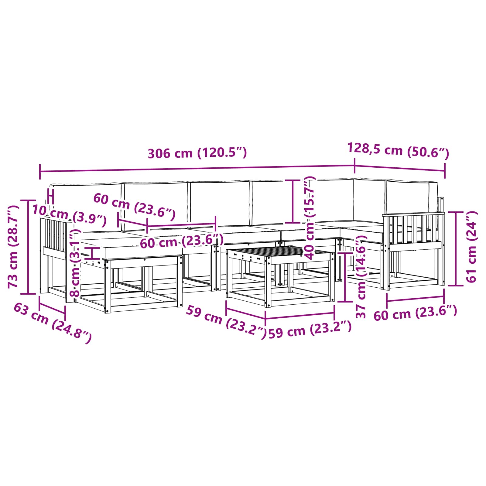 Set vanjskih sofa s jastukom 8 pcs Bijela i bež Poliester