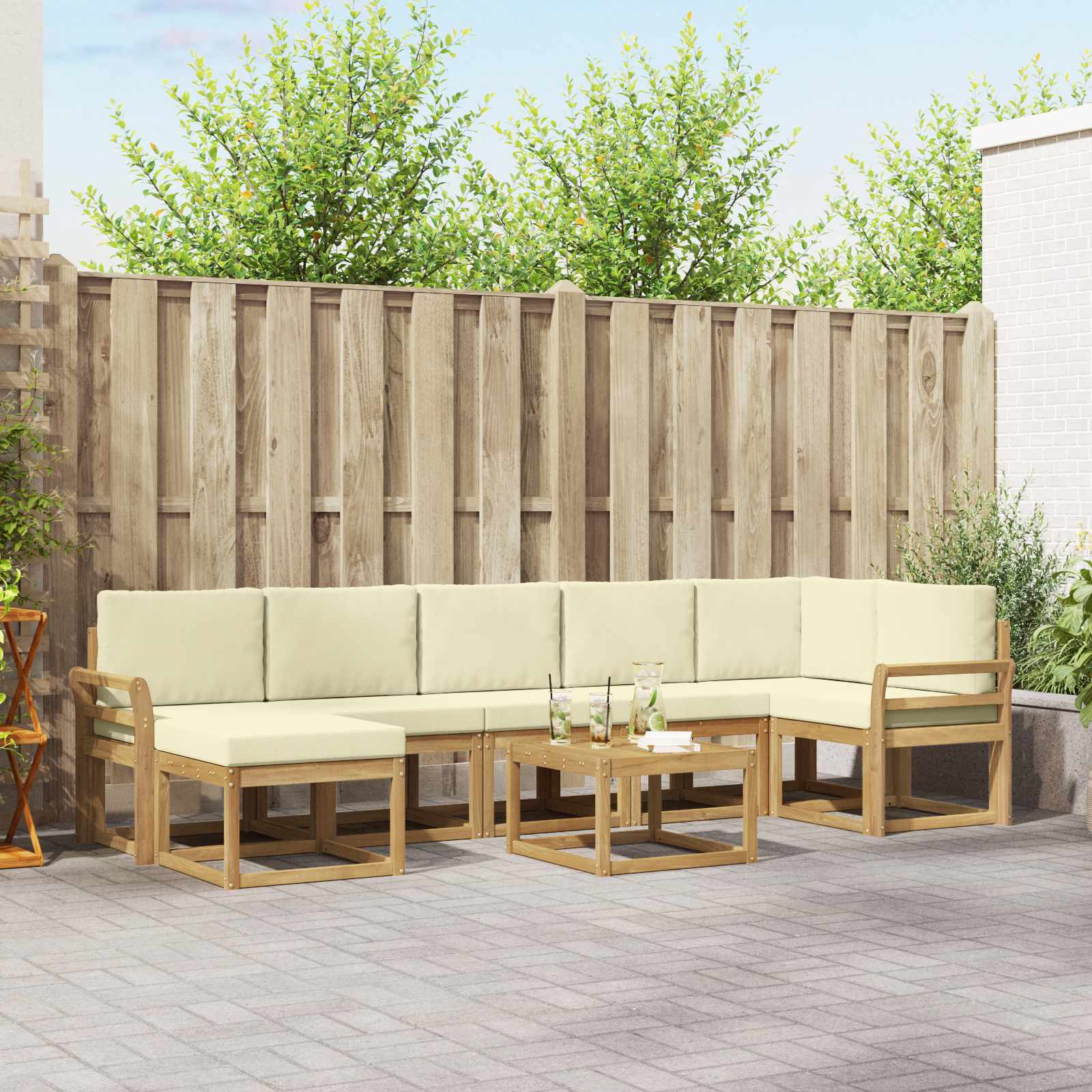 Set vanjskih sofa s jastukom 8 pcs Bijela i krem Poliester