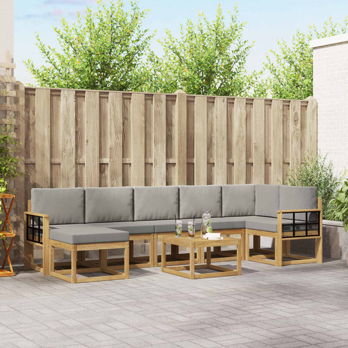 Set vanjskih sofa s jastukom 8 pcs Prirodna i krem Poliester