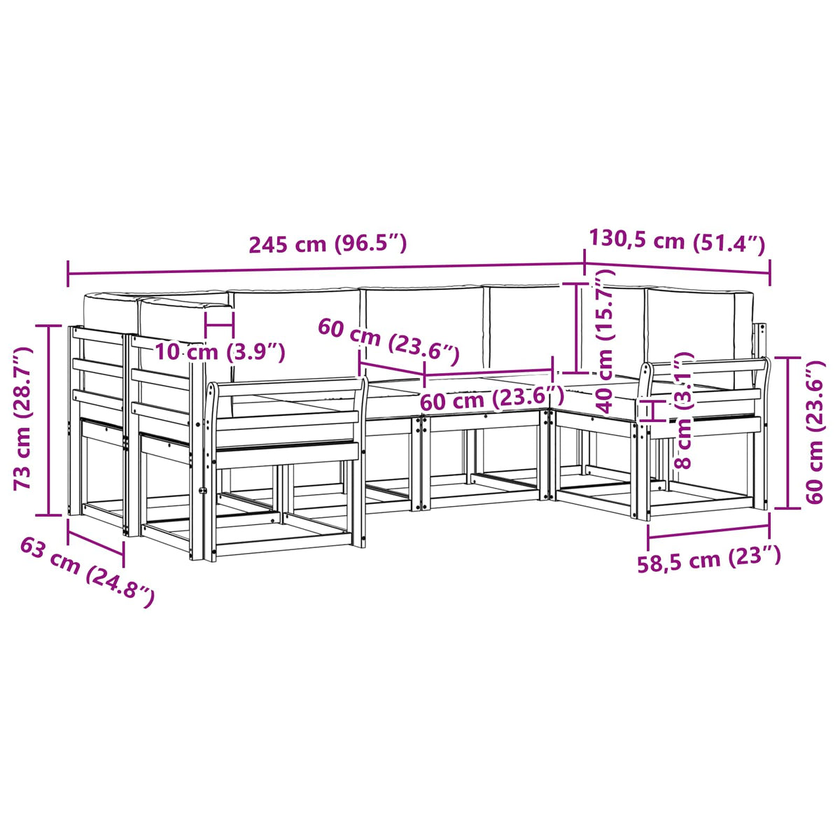 Set vanjskih sofa 6 kom. Bijela i bež Smeđa 245 x 130,5 x 73 cm