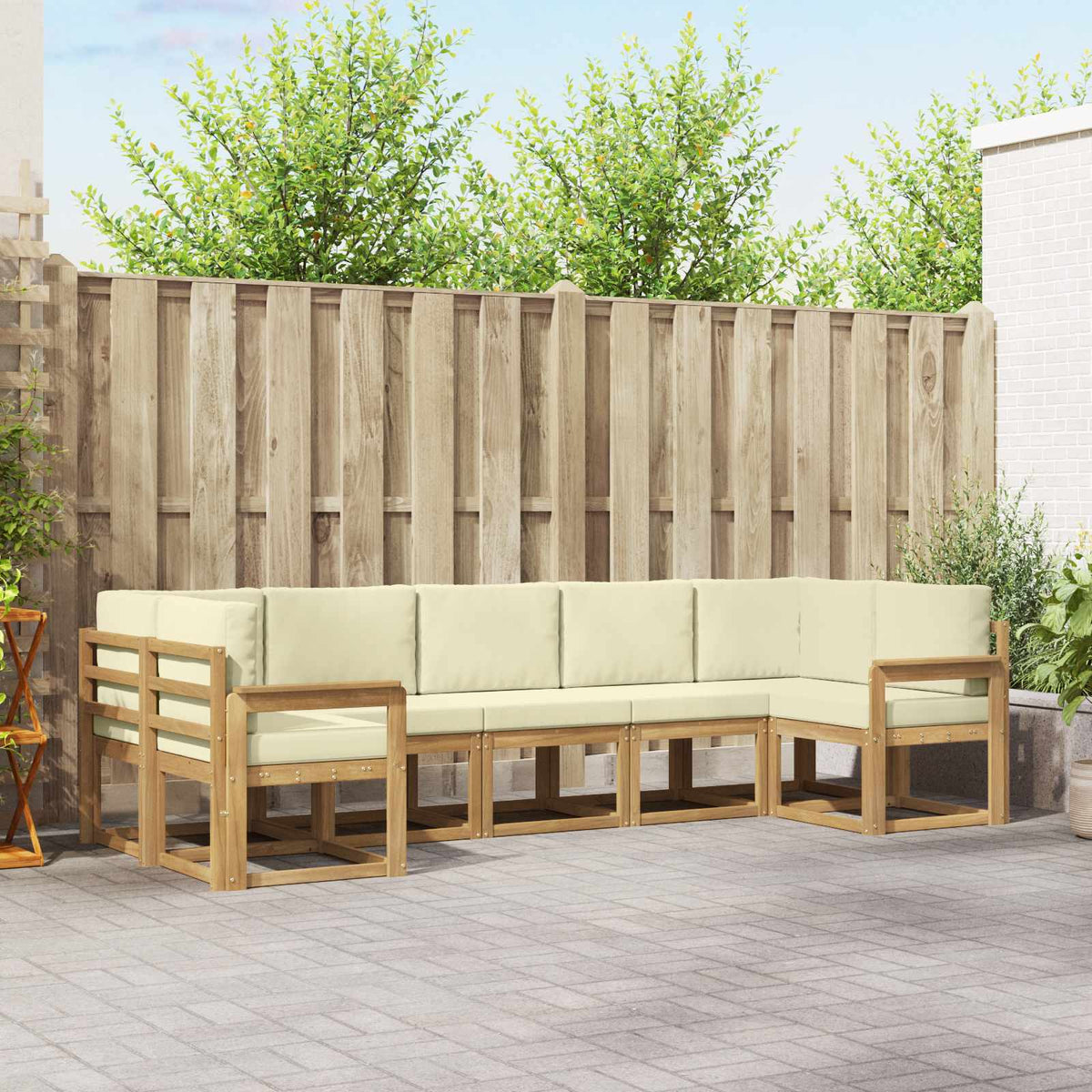 Set vanjskih sofa 7 kom. Bijela i krem Smeđa 304 x 128,5 x 73 cm