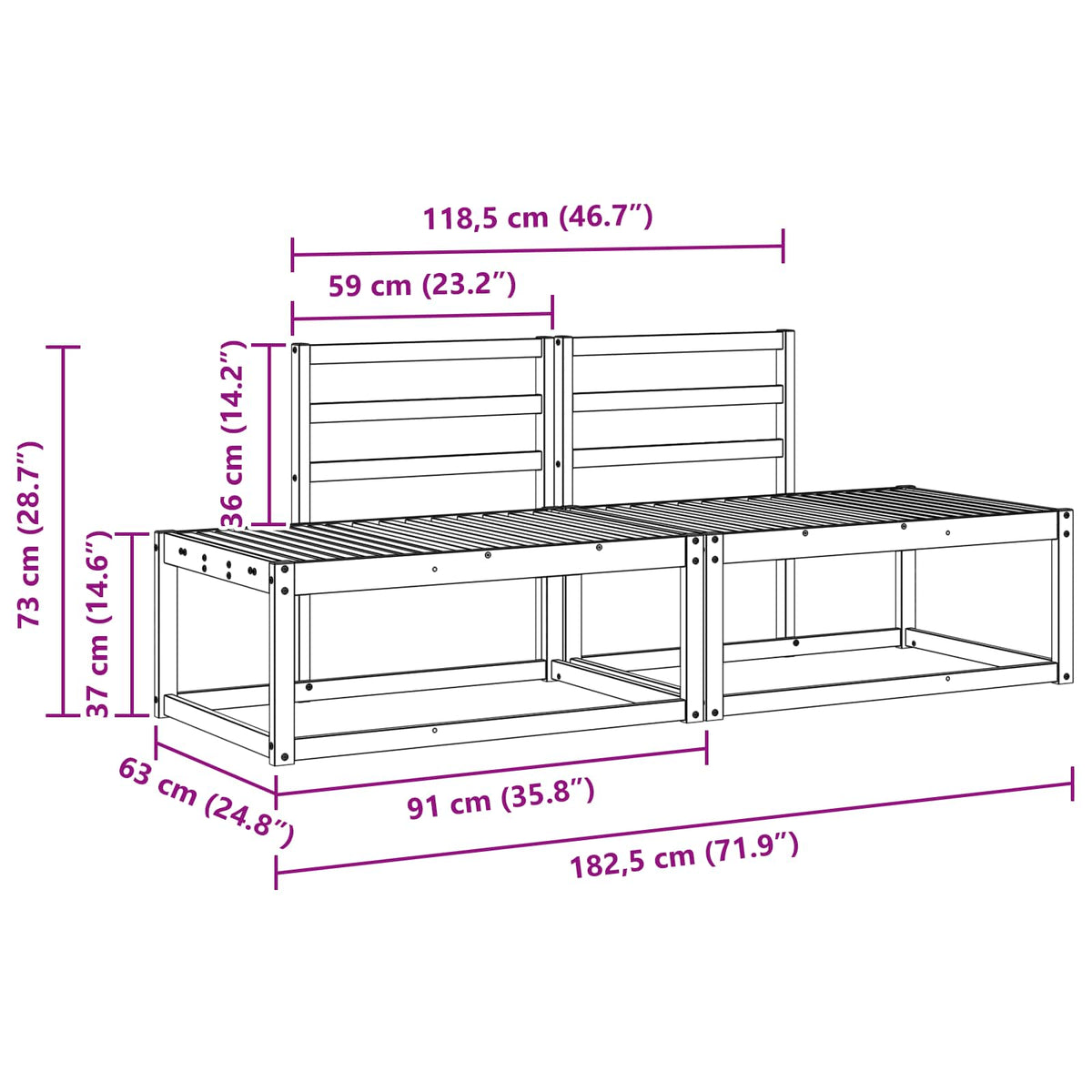 Set vanjskih sofa 2 pcs Bijela 182,5 x 63 x 73 cm