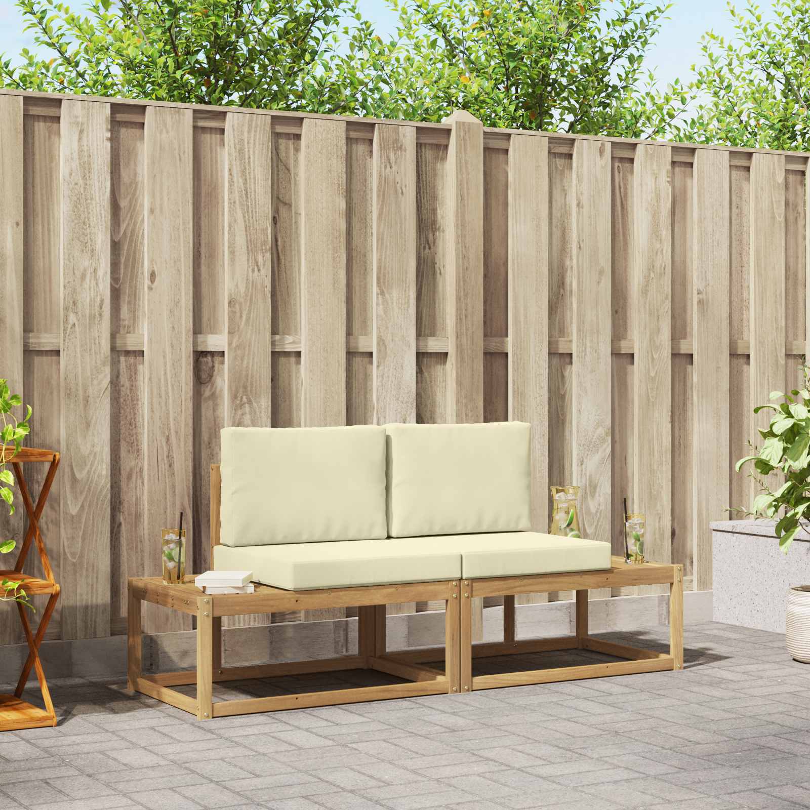 Set vanjskih sofa s jastukom 2 pcs Bijela i krem Poliester