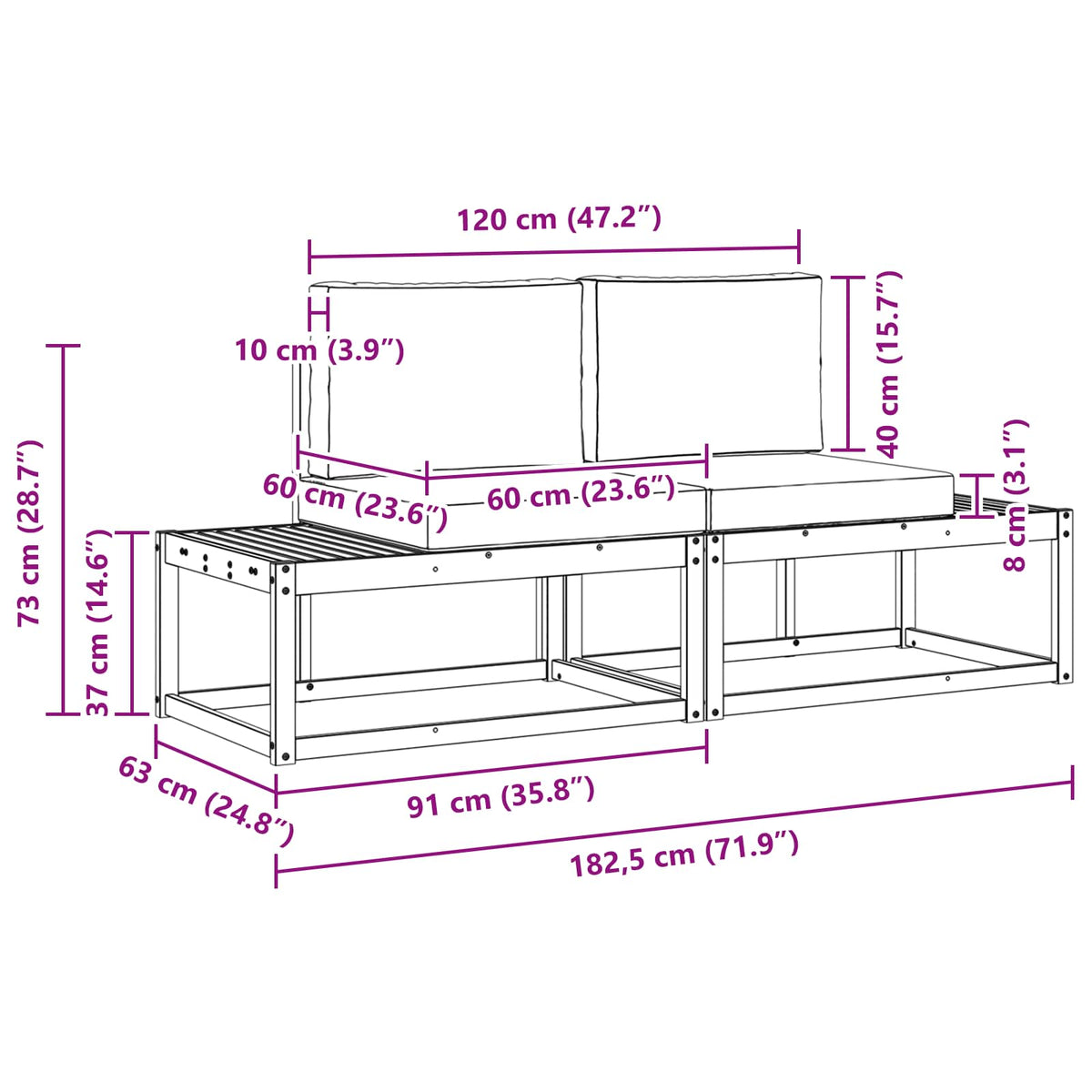 Set vanjskih sofa 2 pcs Bijela i svjetlosiva Poliester