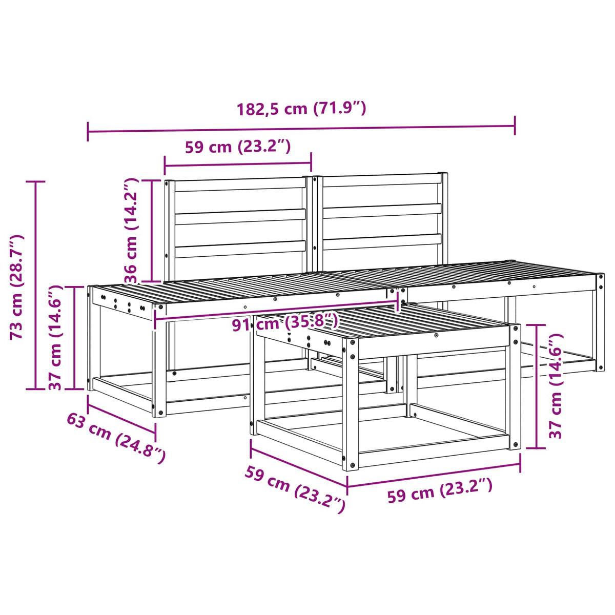 Set vanjskih sofa 3 pcs Bijela Čvrsto drvo akacije