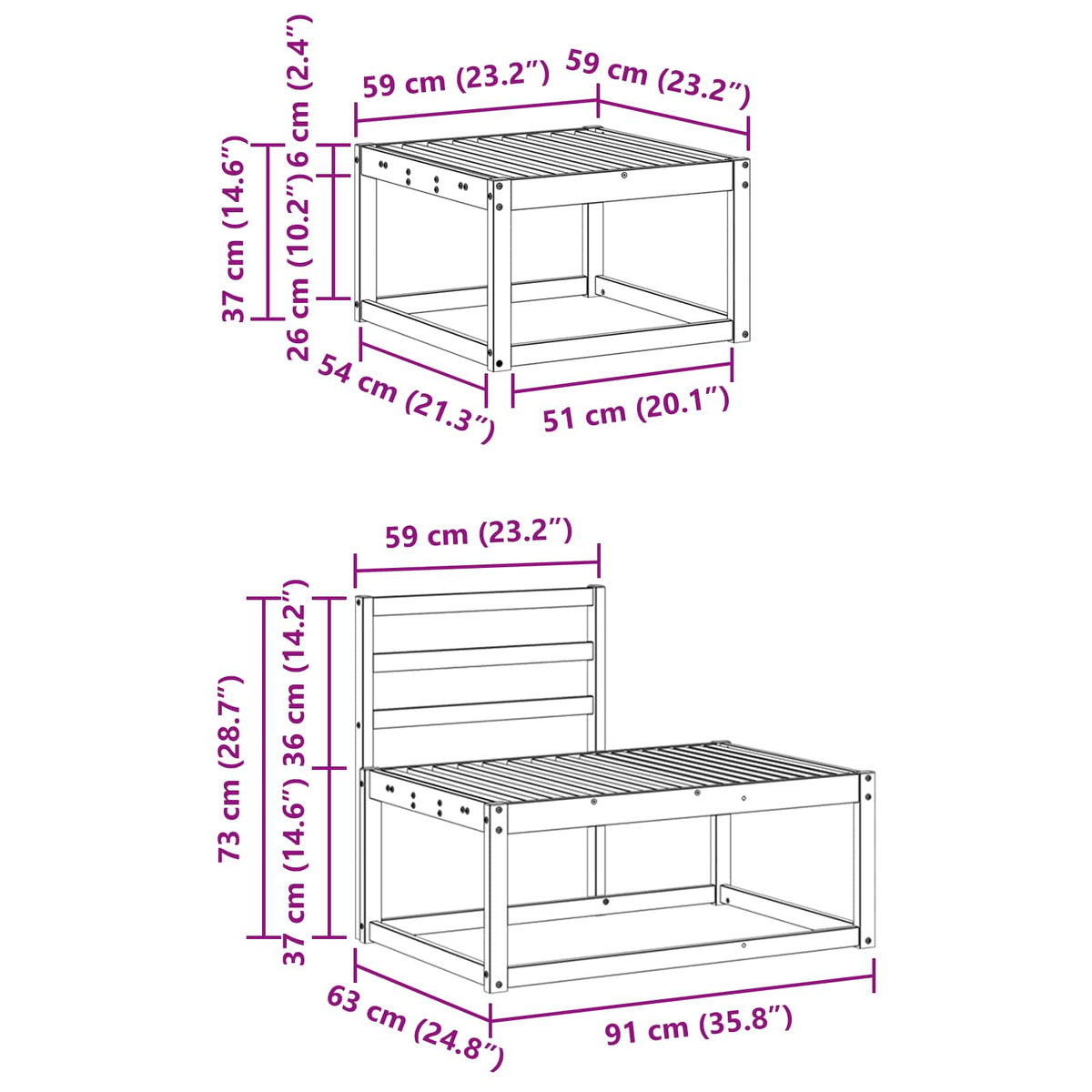 Set vanjskih sofa 3 pcs Bijela Čvrsto drvo akacije