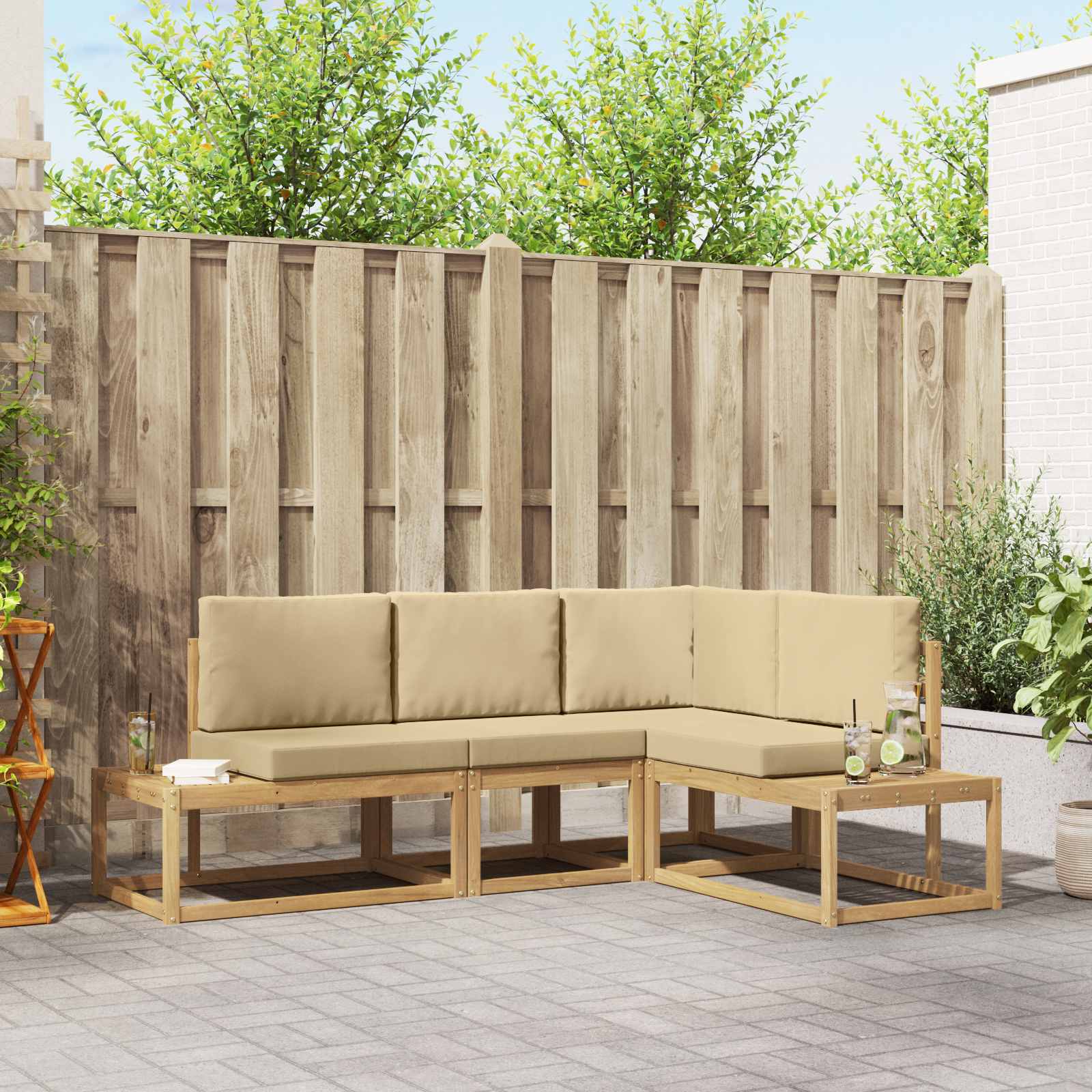 Set vanjskih sofa 3 Komad Bijela i bež Poliester