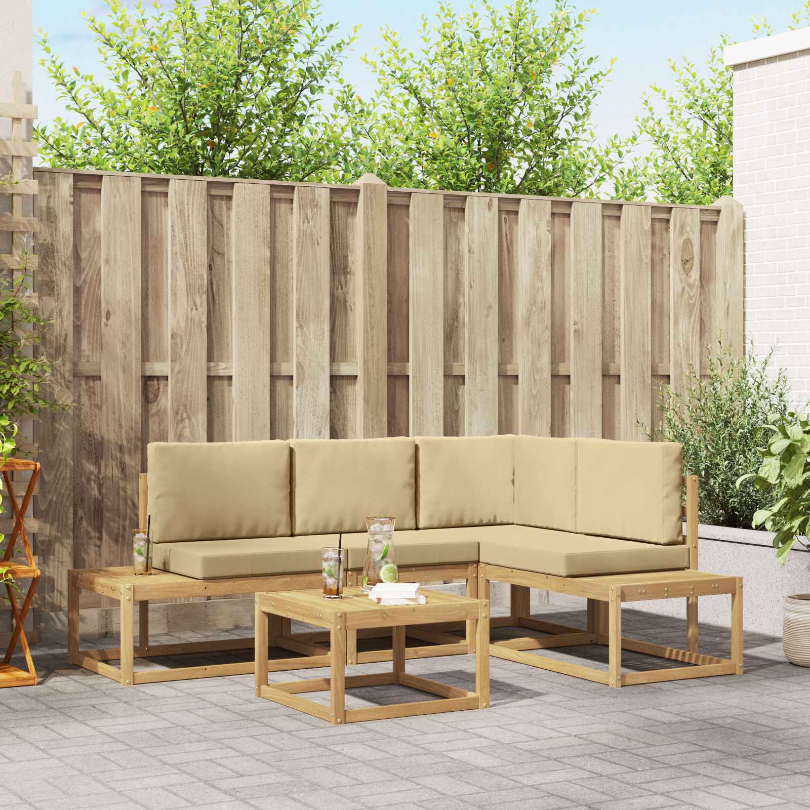 Set vanjskih sofa 4 Komad Bijela i bež Poliester