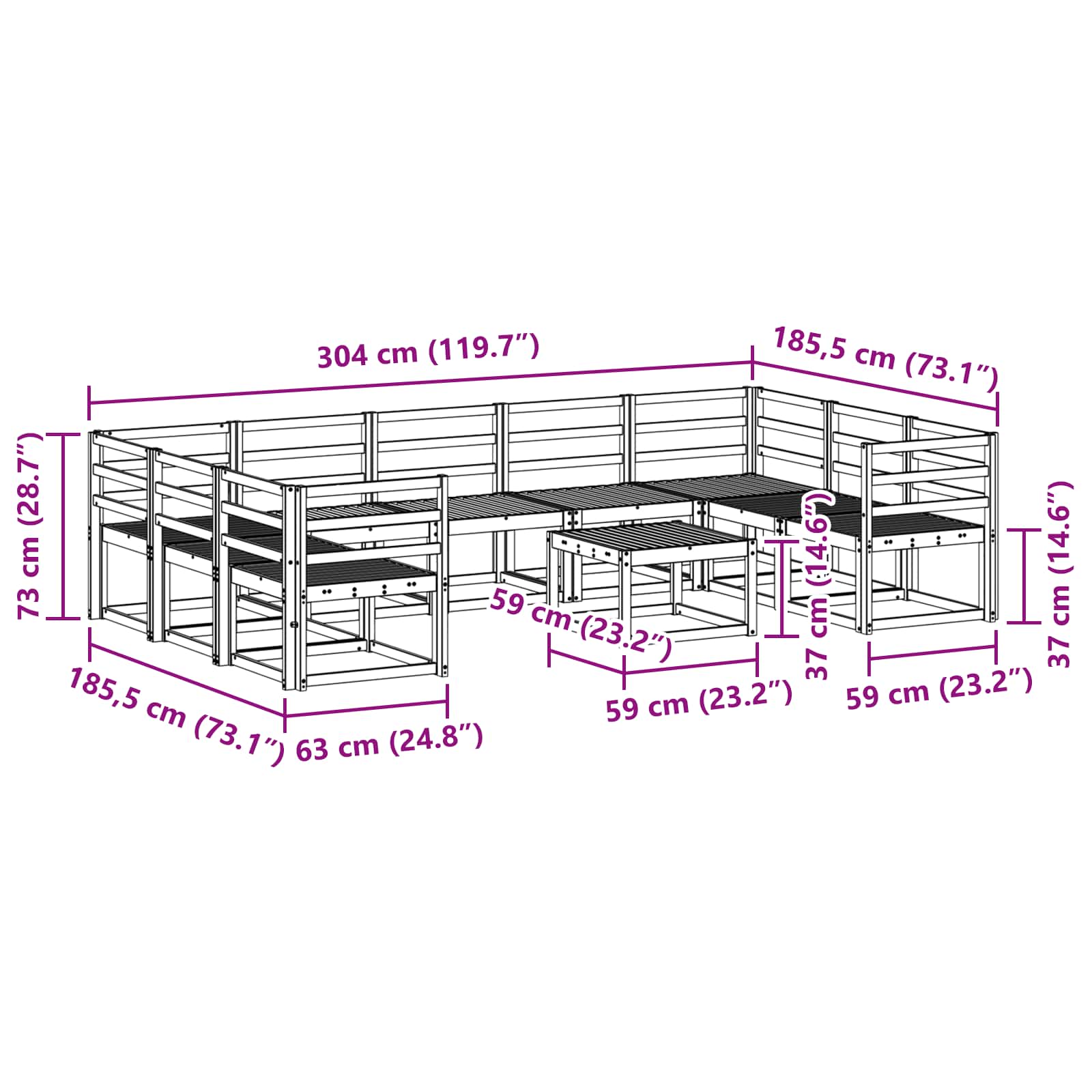 Set vanjskih sofa 10 pcs Bijela Čvrsto drvo akacije