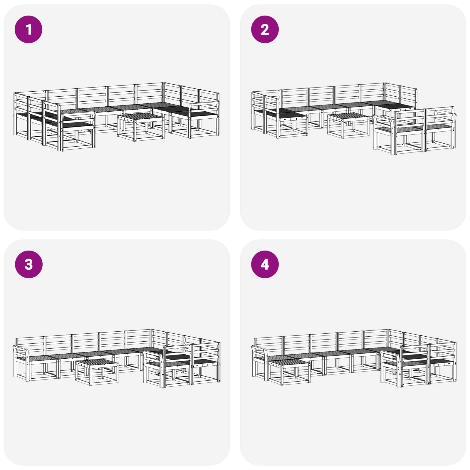Set vanjskih sofa 10 pcs Bijela Čvrsto drvo akacije