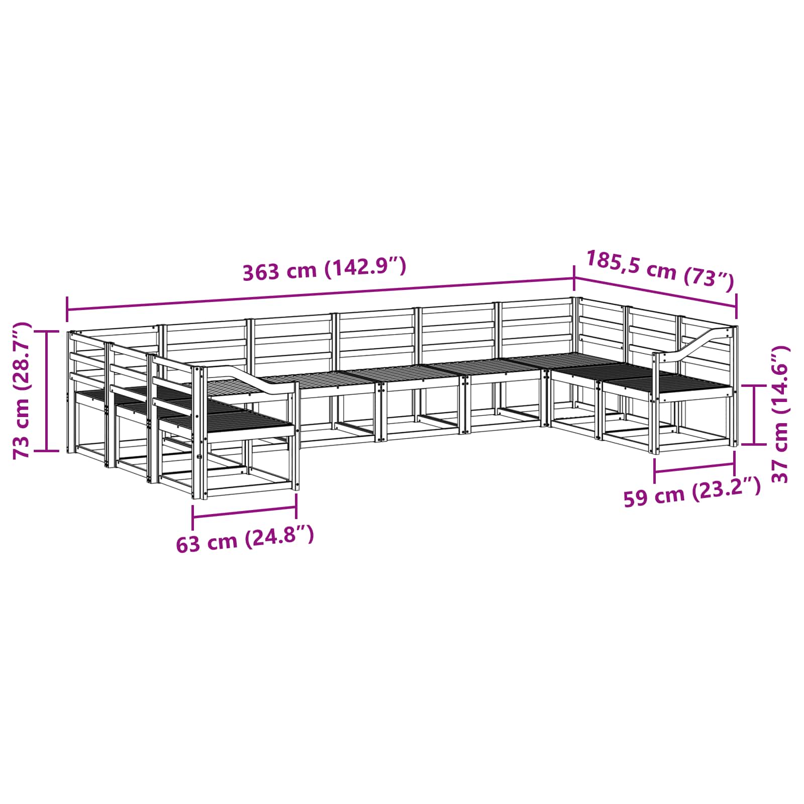 Set vanjskih sofa 10 pcs Bijela Čvrsto drvo akacije