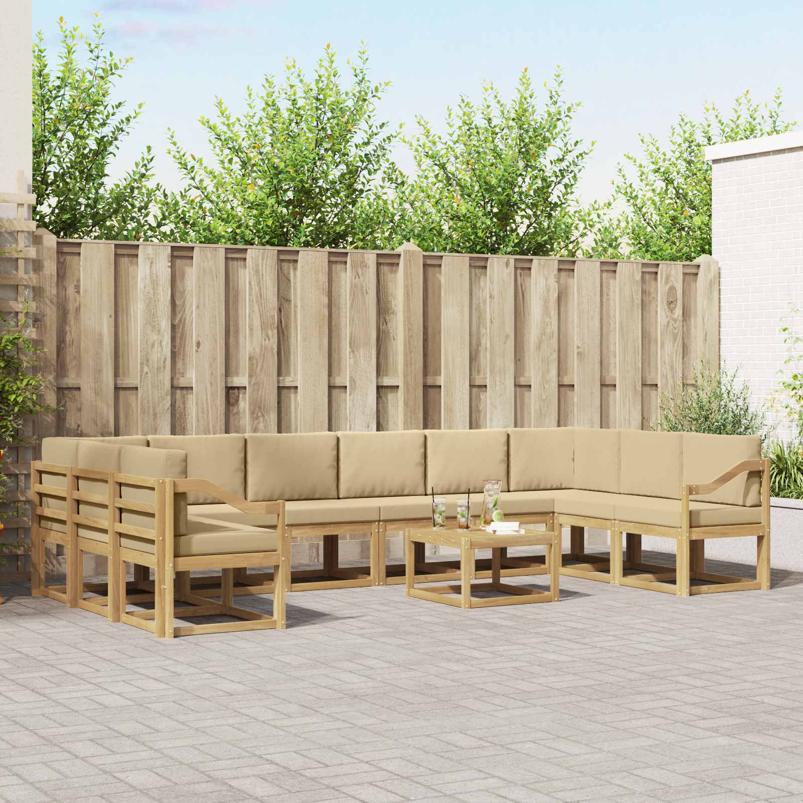 Set vanjskih sofa s jastukom 11 pcs Bijela i bež