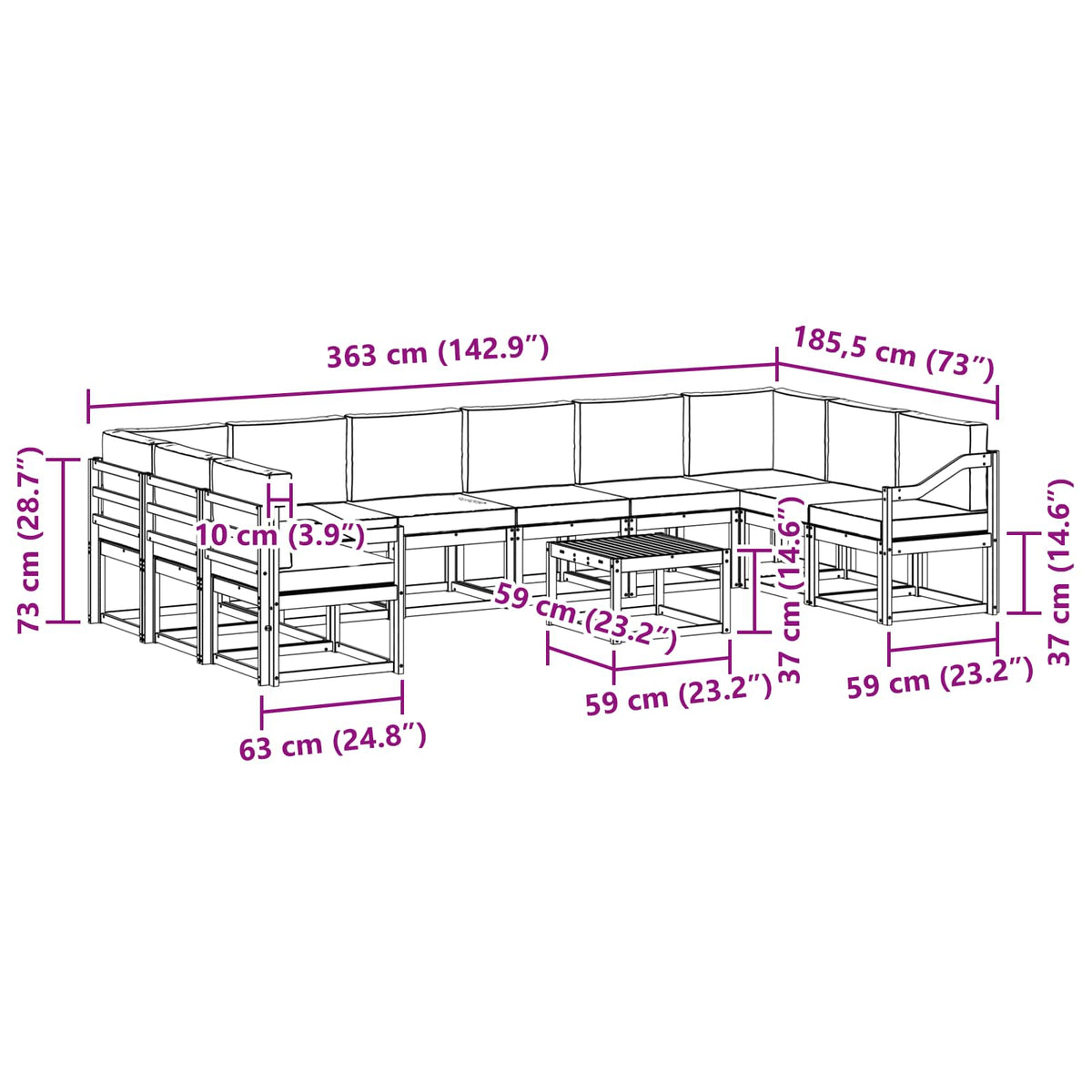 Set vanjskih sofa s jastukom 11 pcs Bijela i bež