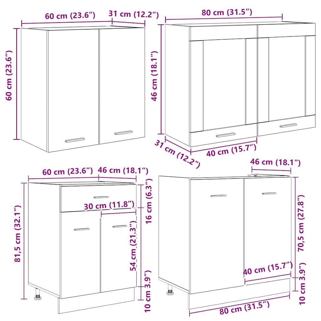 Set kuhinjskih ormarića s ladicama Lyon 4 pcs Sivi hrast sonoma