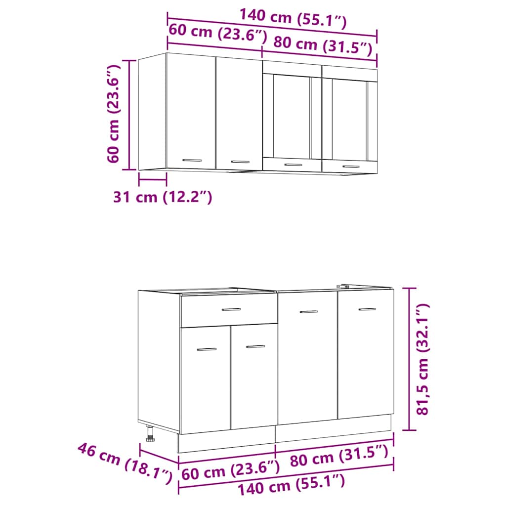 Set kuhinjskih ormarića s ladicama Lyon 4 pcs Sivi hrast sonoma