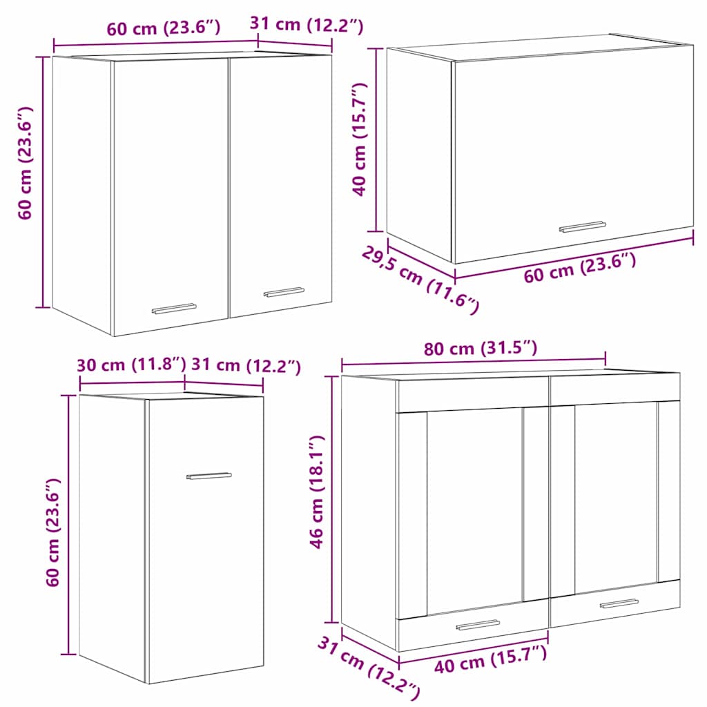 Set kuhinjskih ormarića s ladicama Lyon 8 pcs Dimljeni hrast