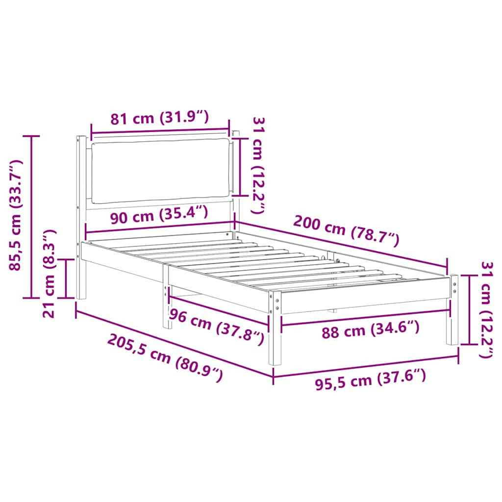 Krevetna konstrukcija Tamno siva 90 x 200 cm Čvrsto borovo drvo