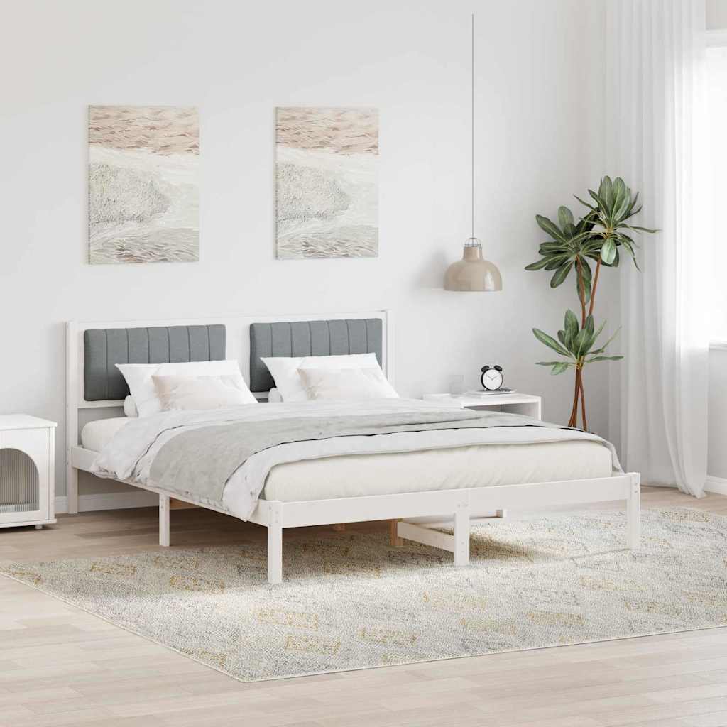 Krevetni okvir s tapiciranim uzglavljem Svijetlo siva Bijela 160 x 200 cm