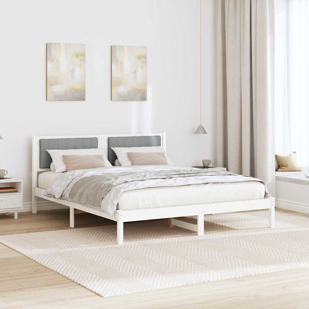 Krevetni okvir s tapiciranim uzglavljem Svijetlo siva Bijela 160 x 200 cm