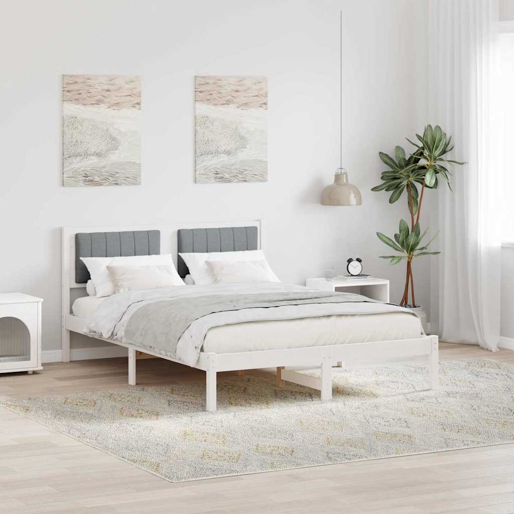 Krevetni okvir s tapiciranim uzglavljem Svijetlo siva Bijela 140 x 190 cm