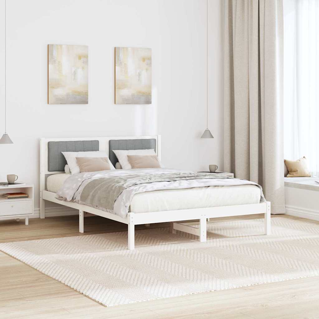 Krevetni okvir s tapiciranim uzglavljem Svijetlo siva Bijela 140 x 190 cm