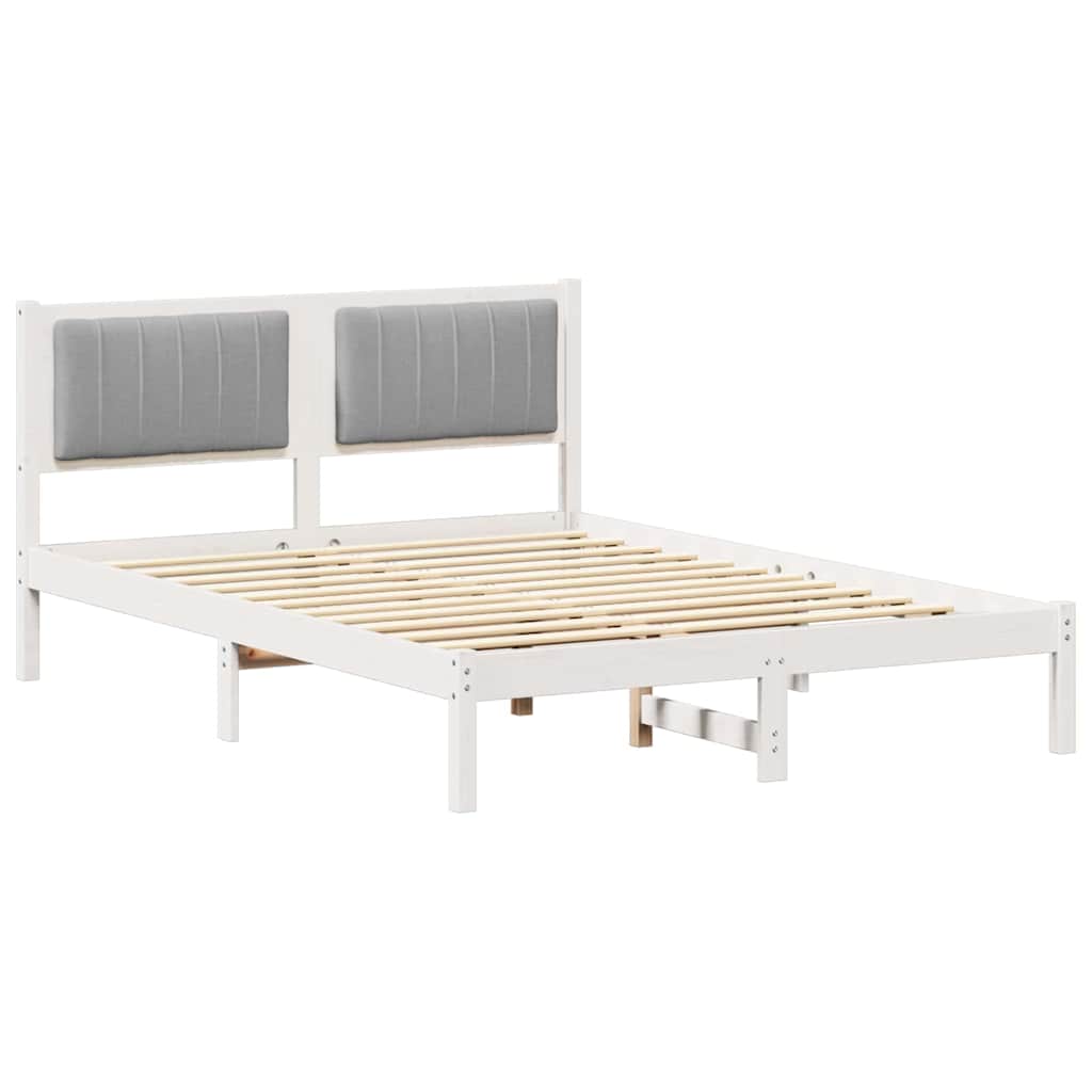 Krevetni okvir s tapiciranim uzglavljem Svijetlo siva Bijela 140 x 190 cm