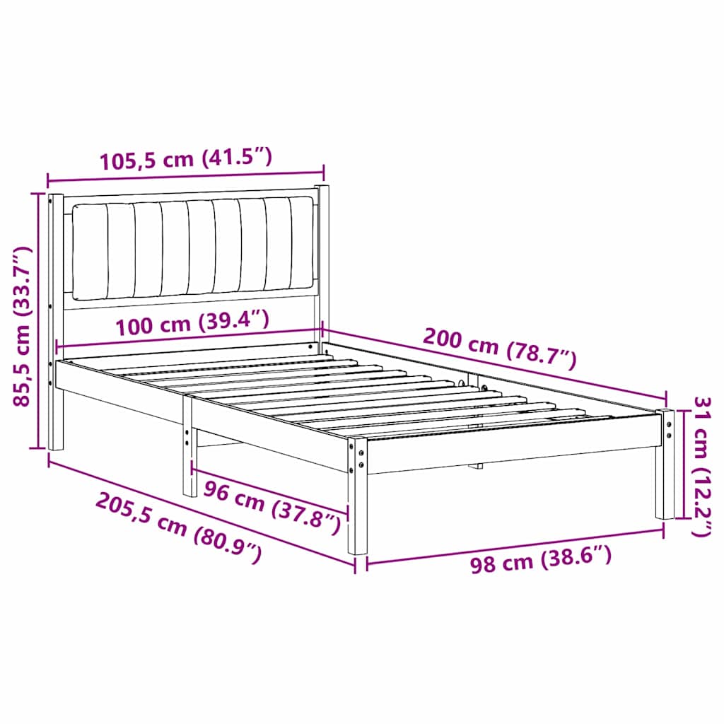 Krevetni okvir s tapiciranim uzglavljem Crna 100 x 200 cm