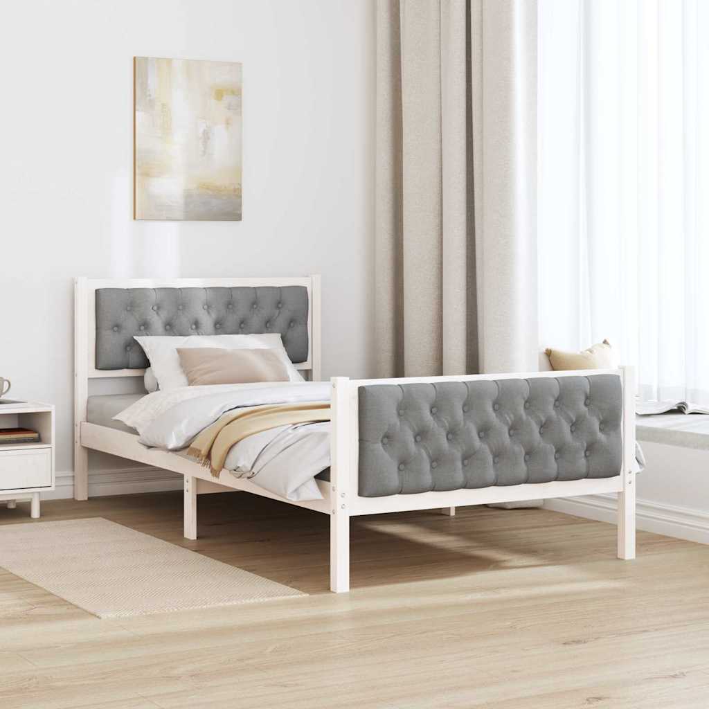 Krevetna konstrukcija s uzglavljem Svijetlo siva 100 x 200 cm Bijela