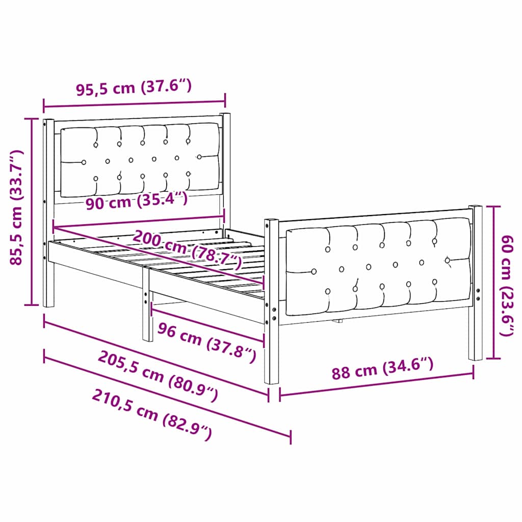 Krevetna konstrukcija Tamno siva 90 x 200 cm Čvrsto borovo drvo