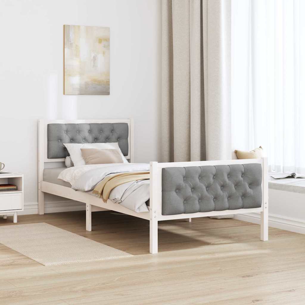 Krevetna konstrukcija s uzglavljem Svijetlo siva 90 x 190 cm Bijela