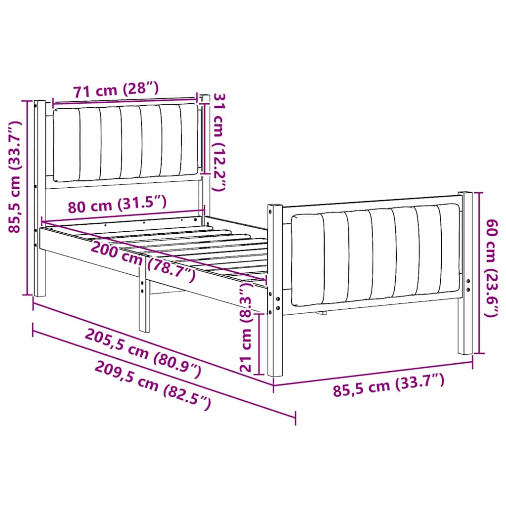 Okvir kreveta Smeđa i taupe 80 x 200 cm Masivna borovina