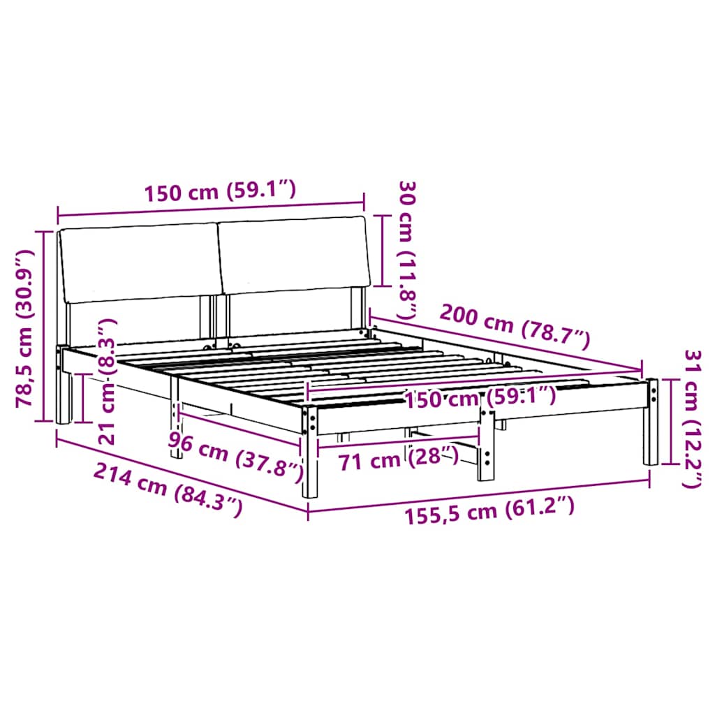 Okvir kreveta Smeđa i crna 150 x 200 cm Masivna borovina