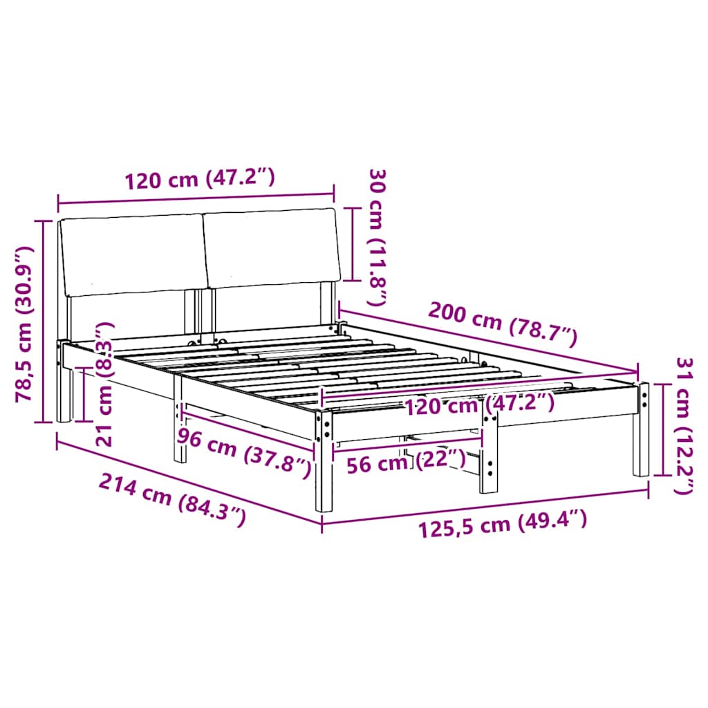 Okvir kreveta s uzglavljem Smeđa i svijetlo siva 120 x 200 cm