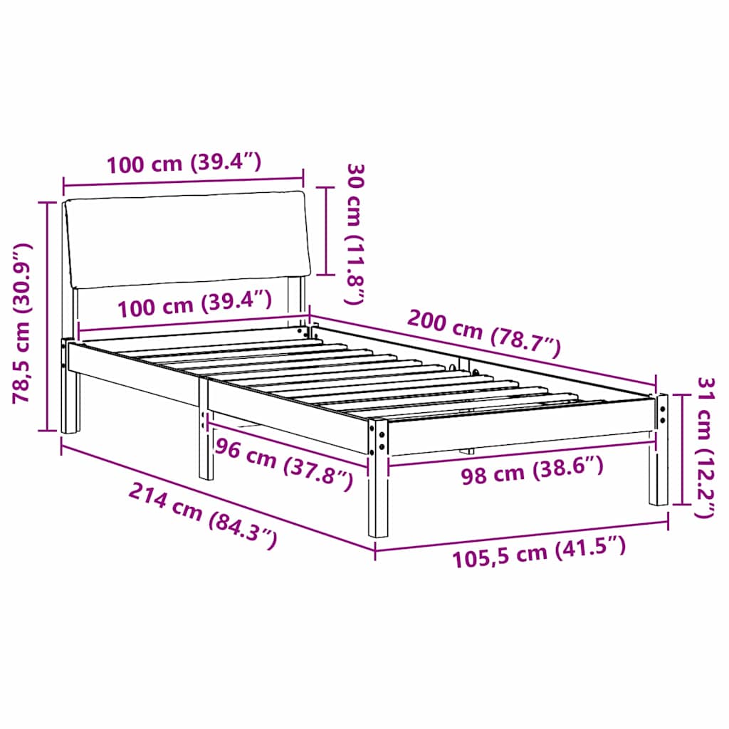 Okvir kreveta s uzglavljem Smeđa i svijetlo siva 100 x 200 cm