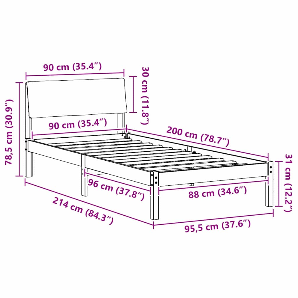 Okvir kreveta smeđe i tamnosivo 90 x 200 cm Masivna borovina